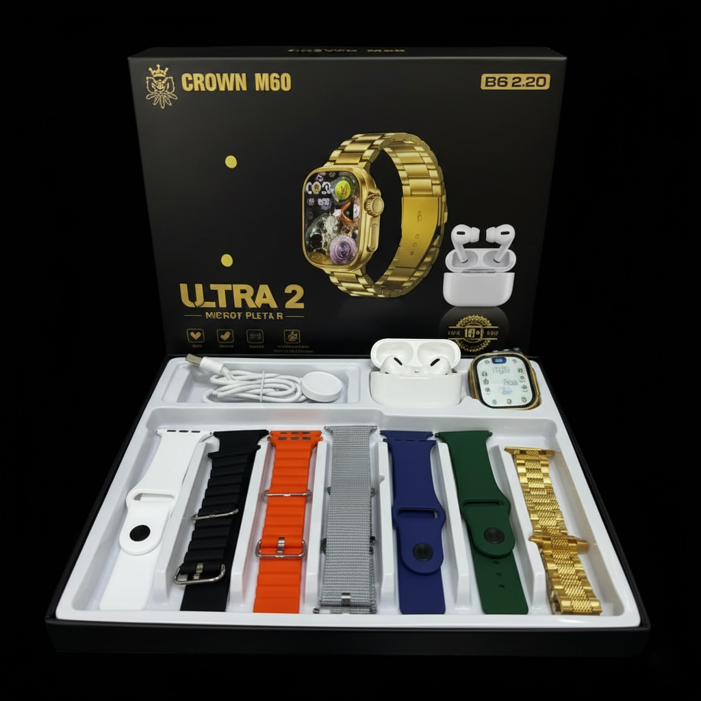 Crown M60 Ultra 2 (10+1) Smart Watch with Earbuds