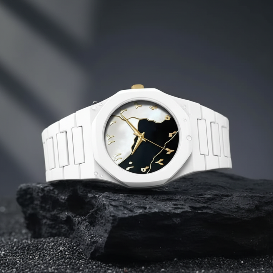 White Aura Watch Elegant Design Durable Build Comfortable Strap Clear Display Perfect For Daily Wear And Special Occasions - Black and White Dial