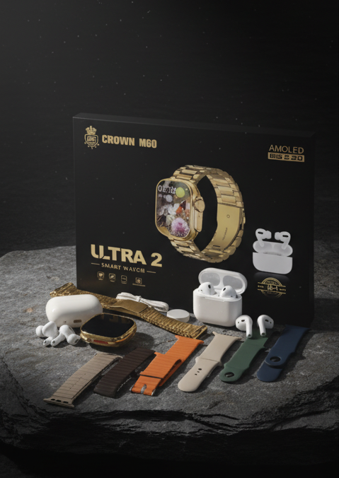 Crown M60 Ultra 2 (10+1) Smart Watch with Earbuds