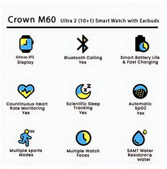 Crown M60 Ultra 2 Smart Watch Combo Pack