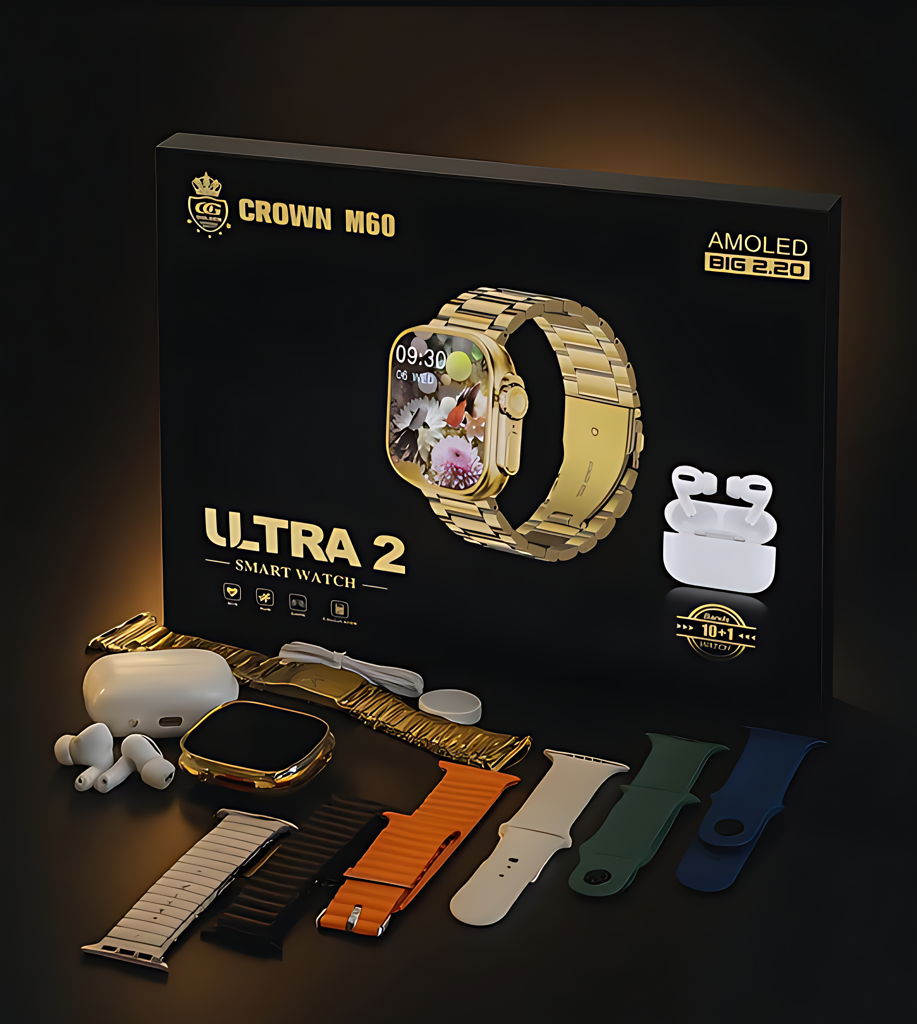 Crown M60 Ultra 2 Smart Watch Combo Pack